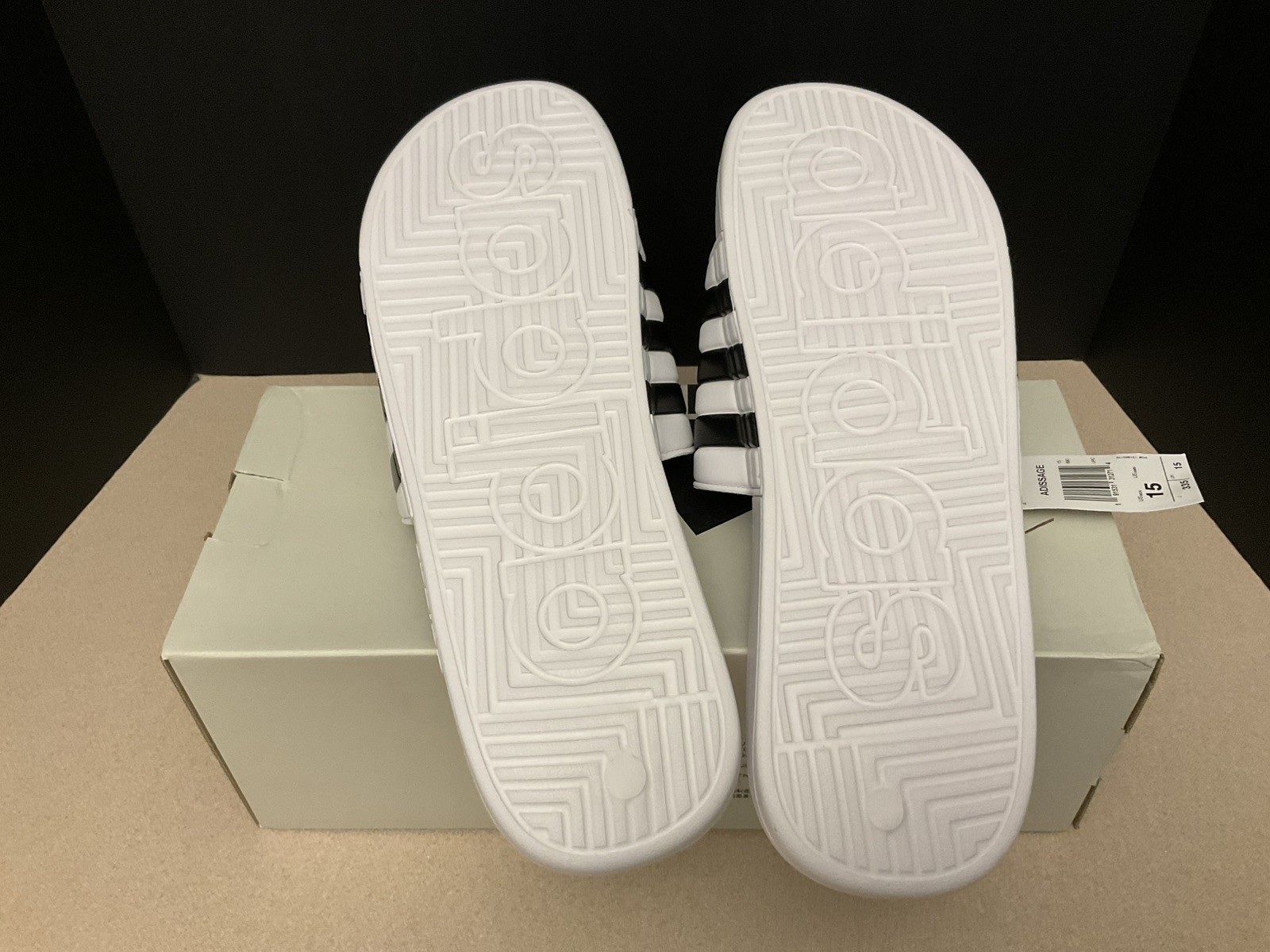 New! Mens Adidas Adissage White/Black Slide Sandals. Size 15. Nice Sandals!!!