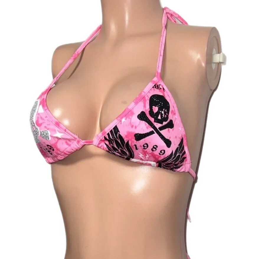 Y2K Punk Barbie Pink Rhinestone Bra Top 80’s Skull Sm New Cosplay Costume Party