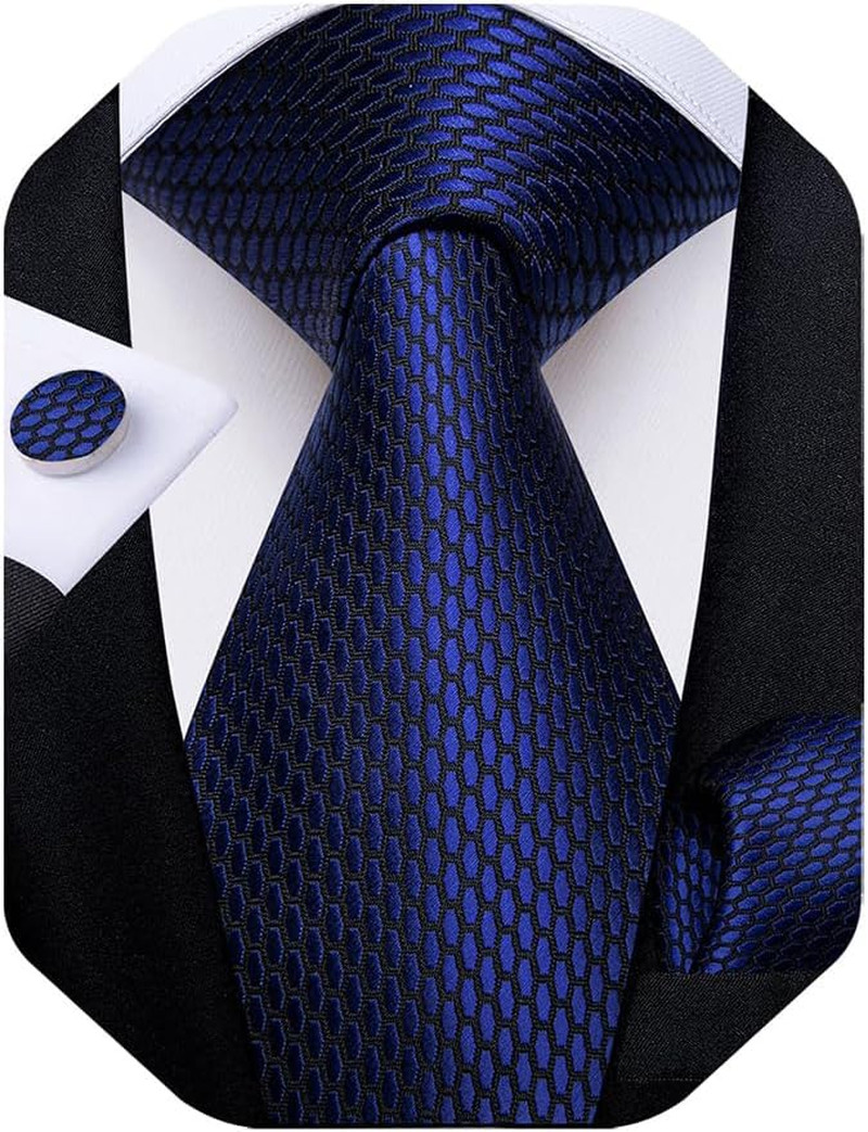 Mens Solid Color Tie and Pocket Square Set Woven Silk Plain Necktie & Handkerchi