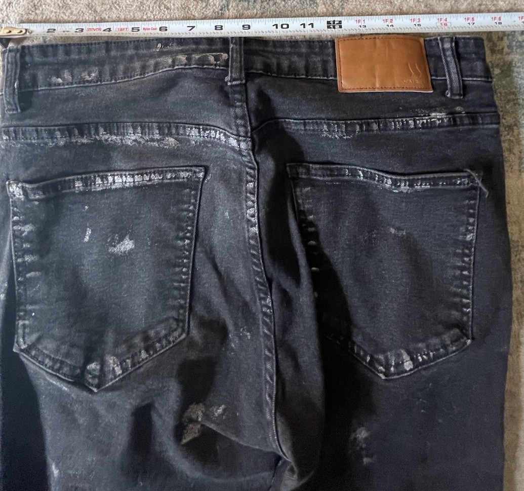 Black Distressed Skinny Jeans Men’s 34 Paint Splatter Streetwear Grunge Punk