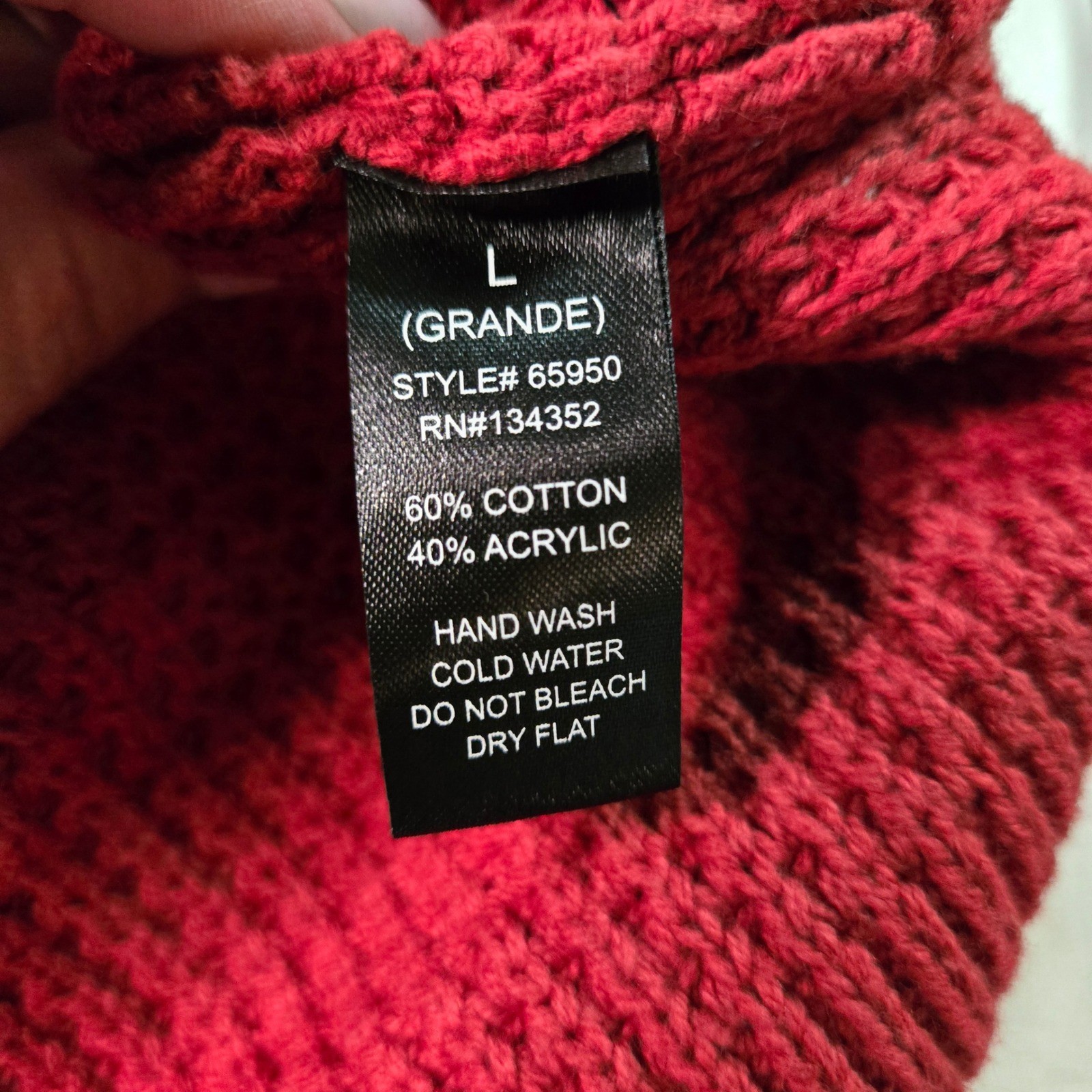 Ambiance Apparel Red Waffle Knit Crewneck Sweater Large Style 65950