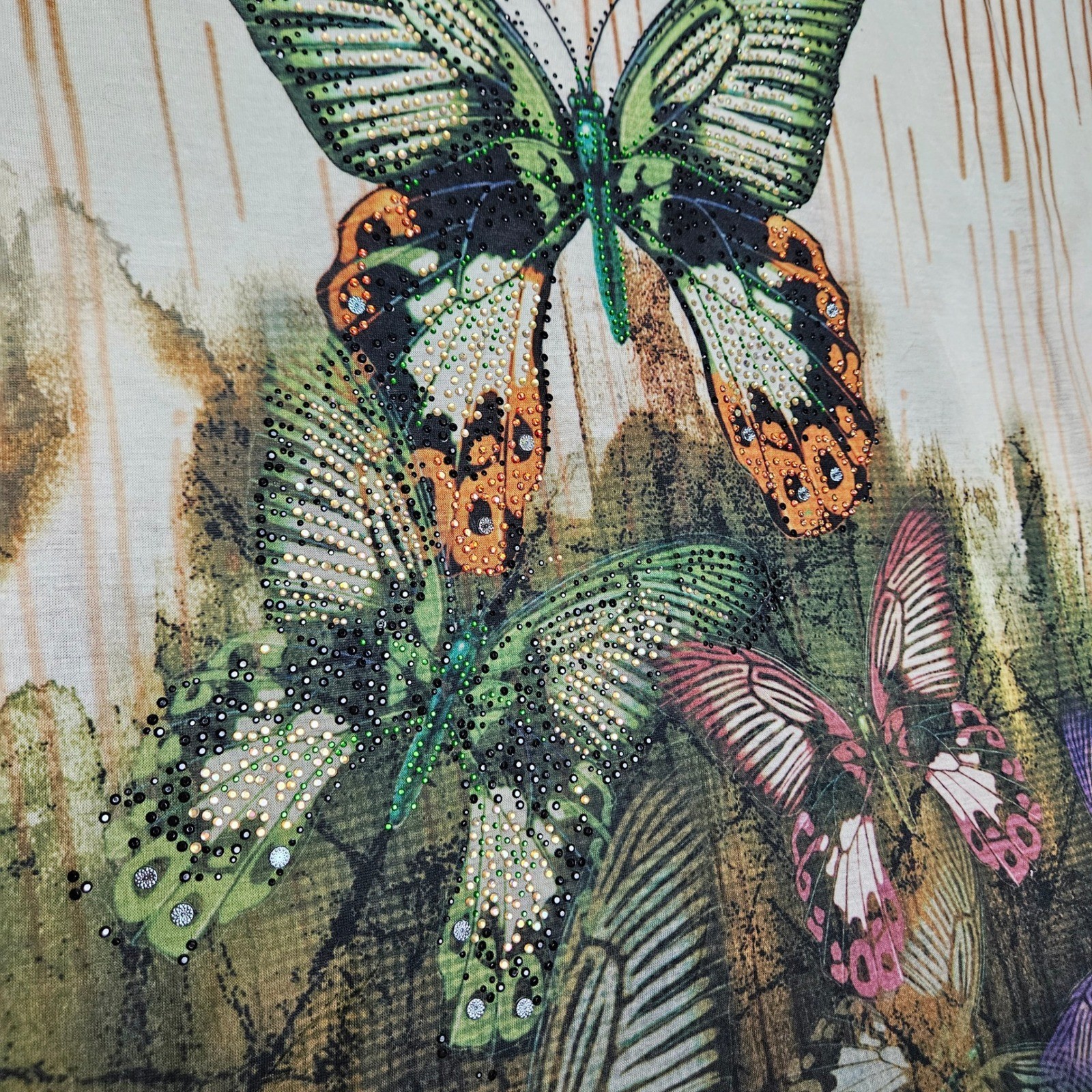 Fairycore Butterfly Rhinestone Graphic Top XL Boho Artsy Whimsical Tee Y2K Style