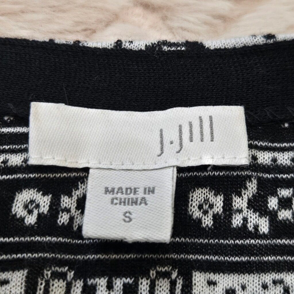 J. Jill Black and White Jacquard Open-Front Cardigan, Small