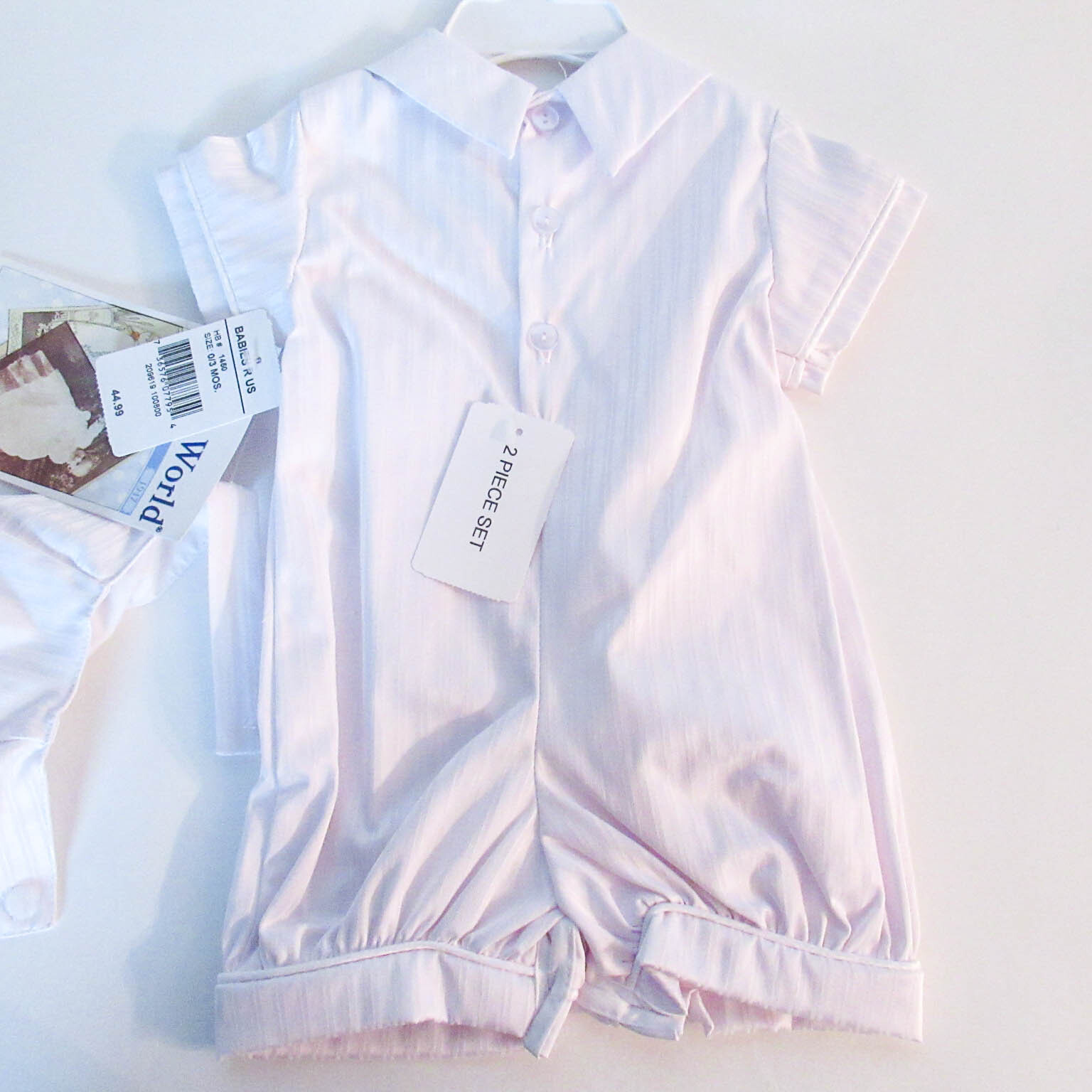 Small World Christening Baptism Dress Baby Size 0-3 Romper Shirt Collar White
