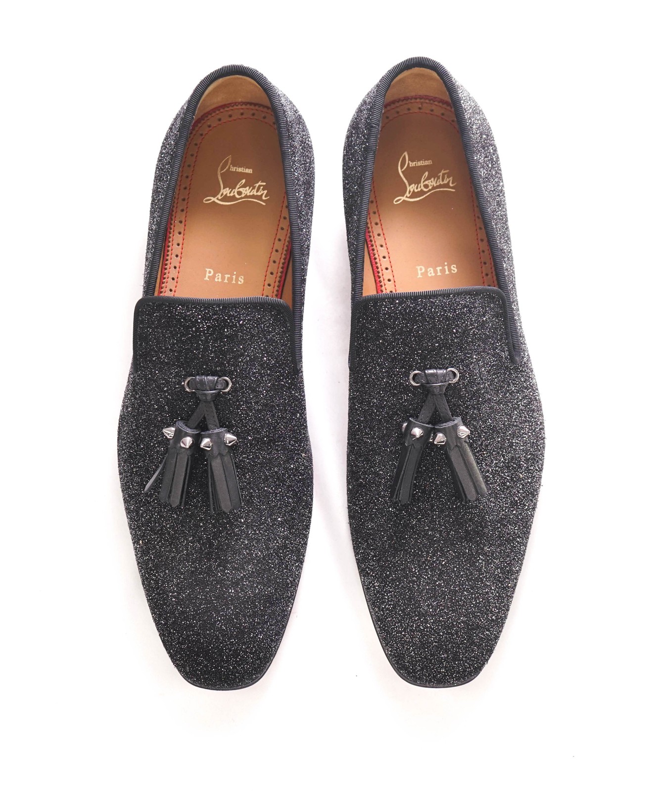 $1,250 LOUBOUTIN – * Colonnaki* Glitter Spiked Tassel Loafers – 9 US (42)