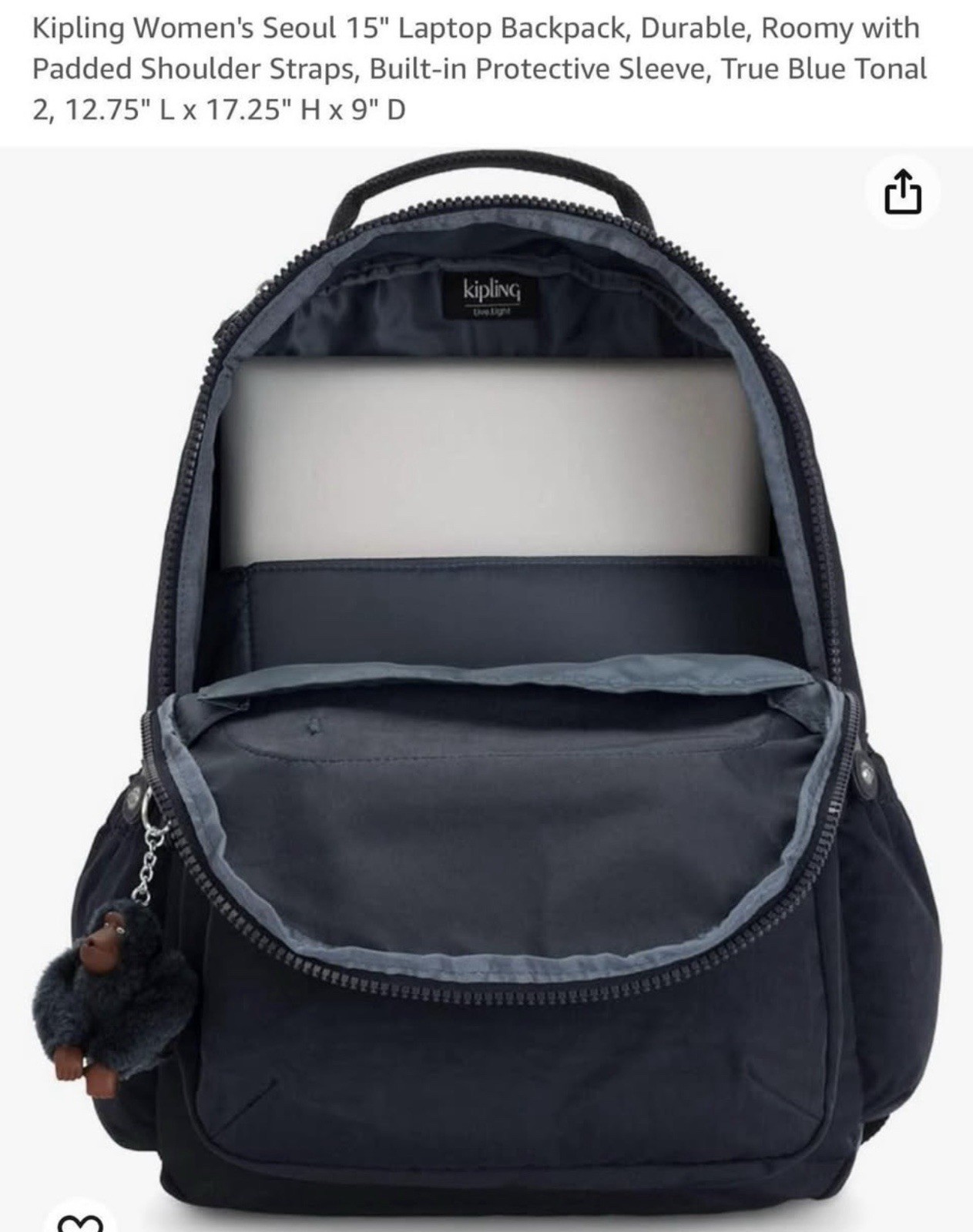Brand New Kipling Seoul Dark Blue Backpack. 15 Inch