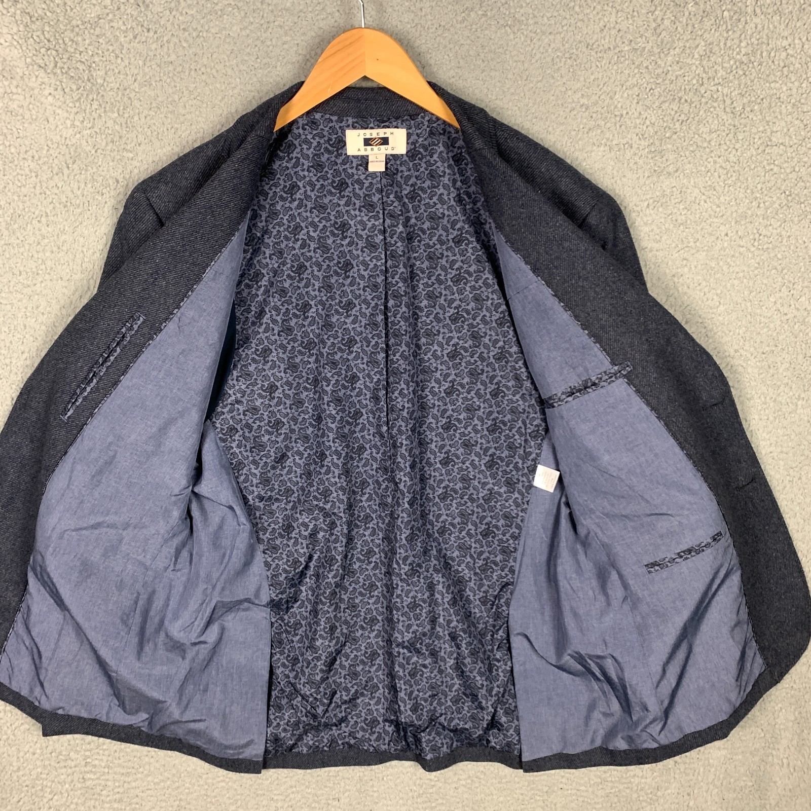 Joseph Abboud Sport Coat Blazer Men’s Large L Blue Flannel Wool Blend Two Button