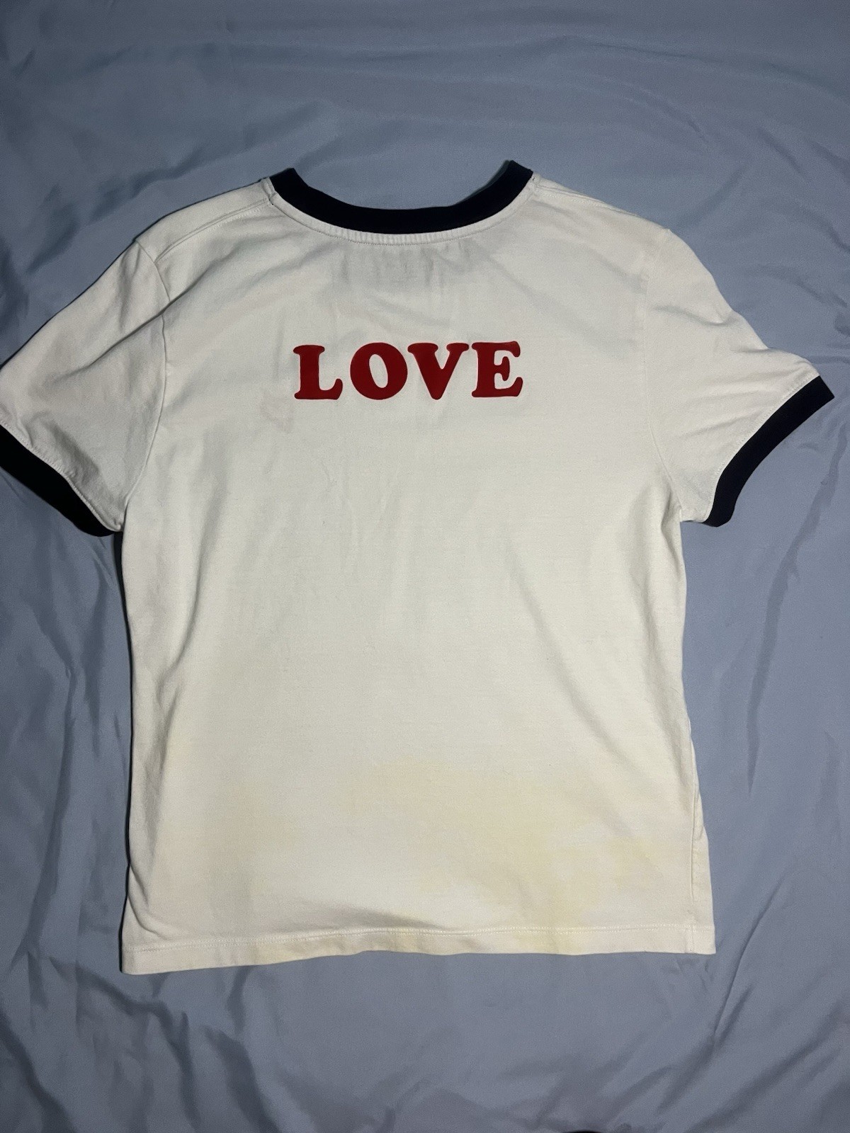 Authentic Tory Sport Flocked Love Ringer T-Shirt in White/Navy