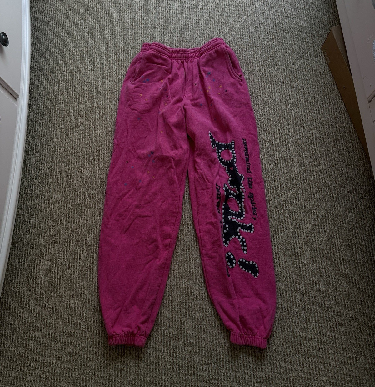 SP5DER Pink Jogger Sweatpants Pants Graphic Print Elastic Waist Casual