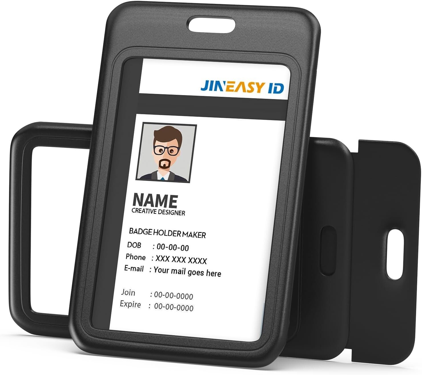 2pcs ID Badge Holder Vertical Card Holder Heavy Duty for Work Key Card Men Women