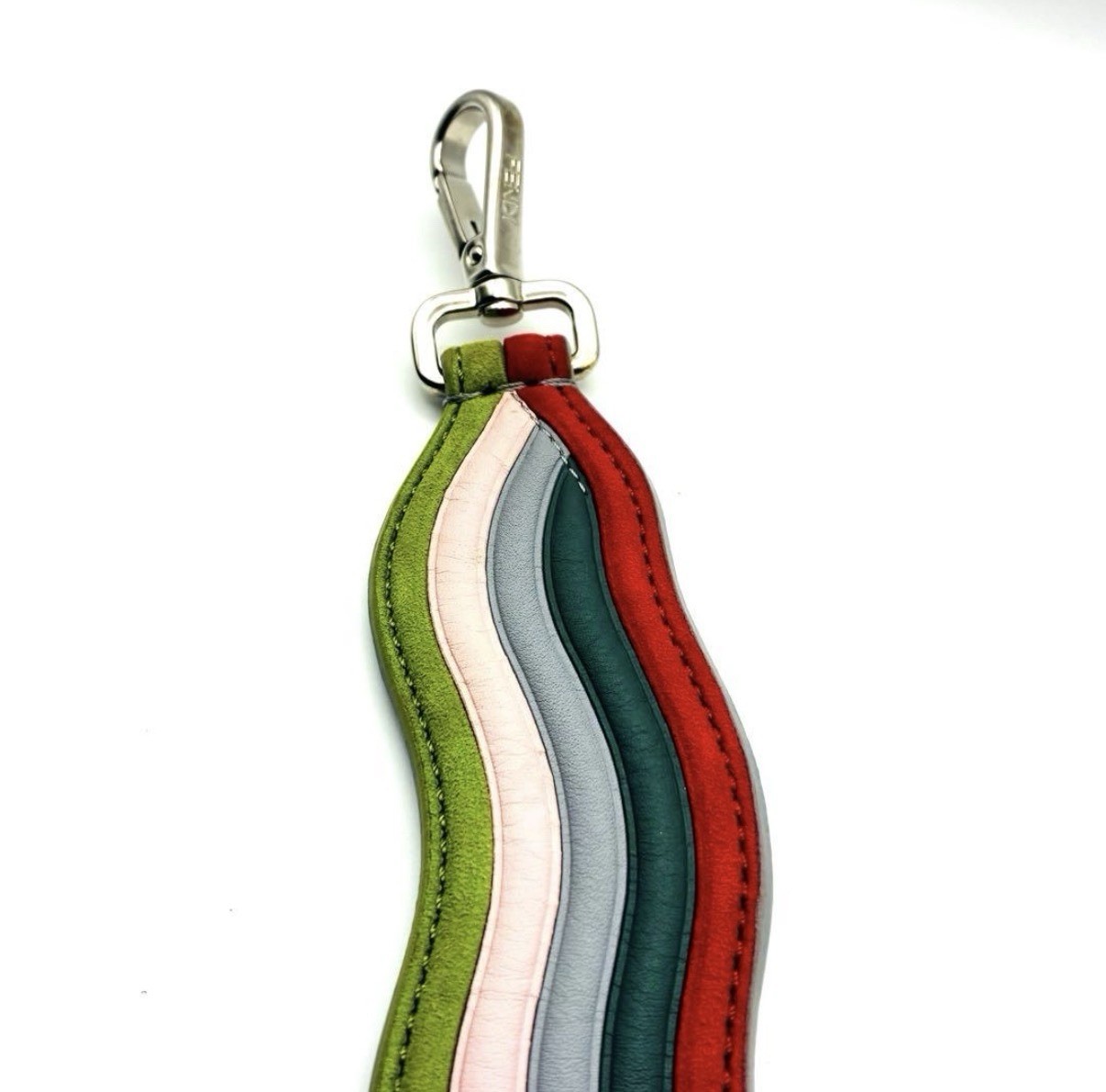 FENDI Strap You Shoulder Strap Wavy Multicolor Suede Leather Silver Authentic