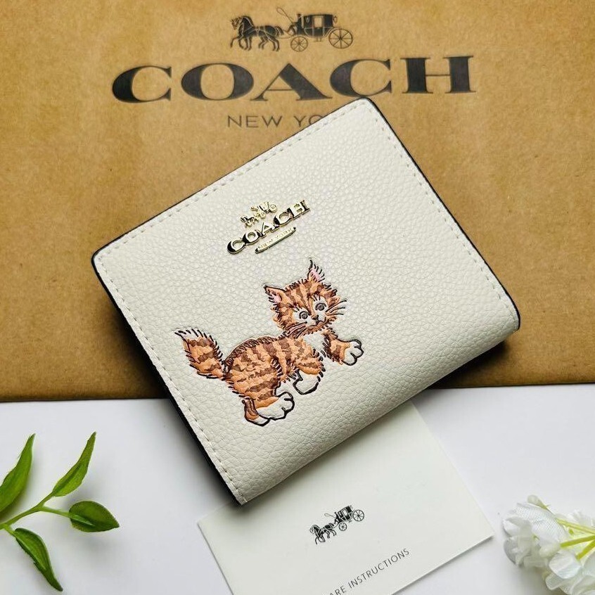 COACH Snap Wallet & Card holder With Dancing Kitten Cat CC472 Outlet New w/ Box