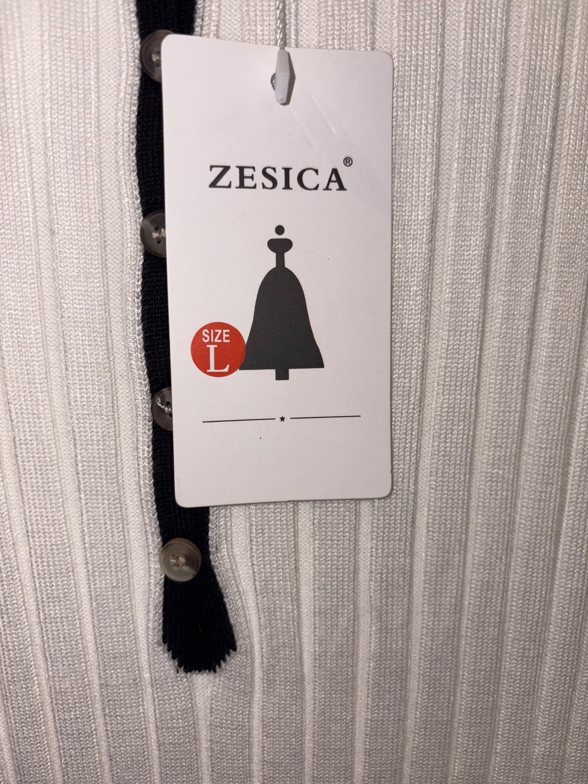 Zesica Ivory Ribbed Knit Button Maxi Dress Black Contrast Trim Size L NWT