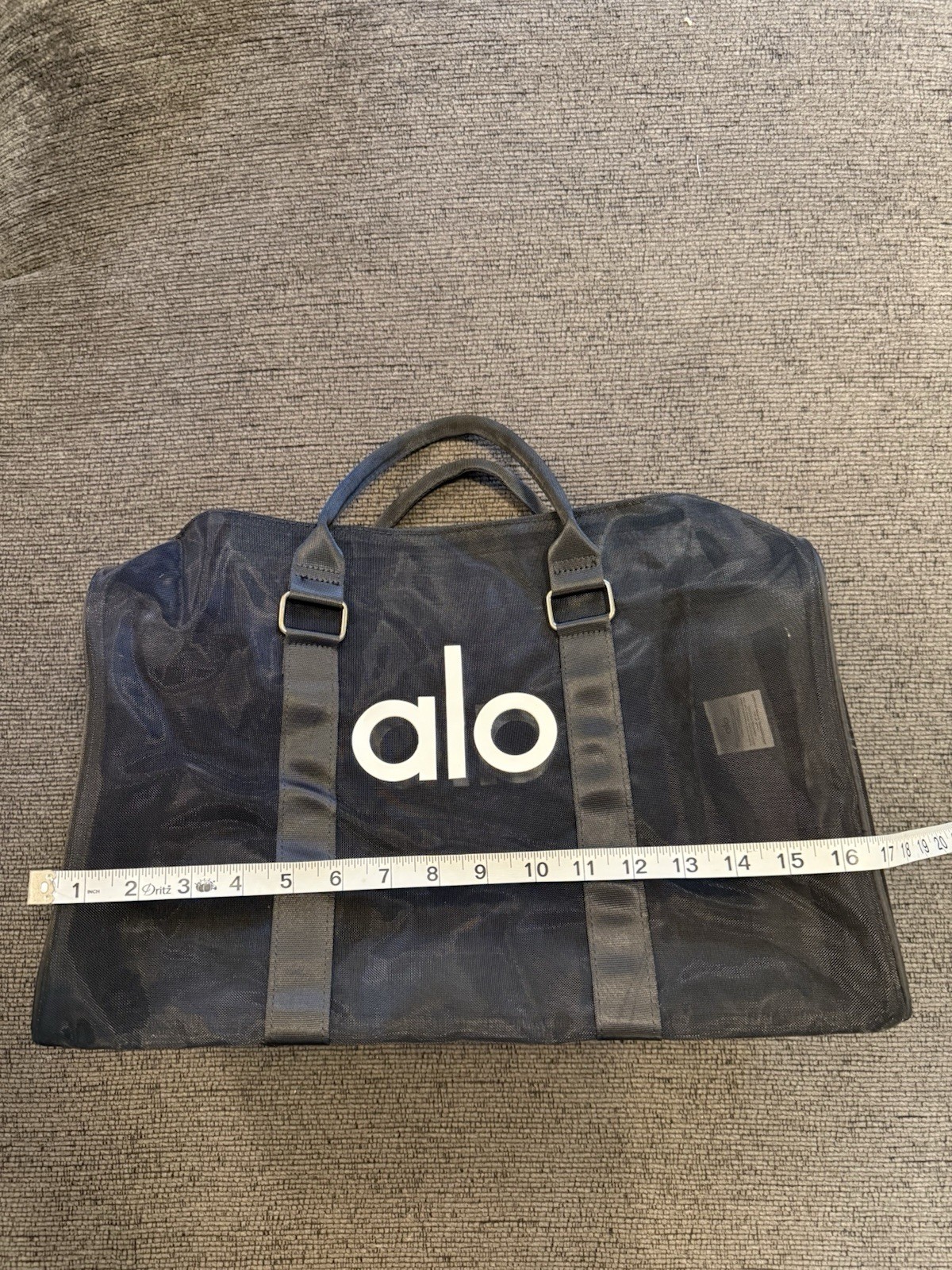 Alo Yoga Mini Sheer Duffle Bag Black Mesh Tote Lightweight Gym Travel Handbag