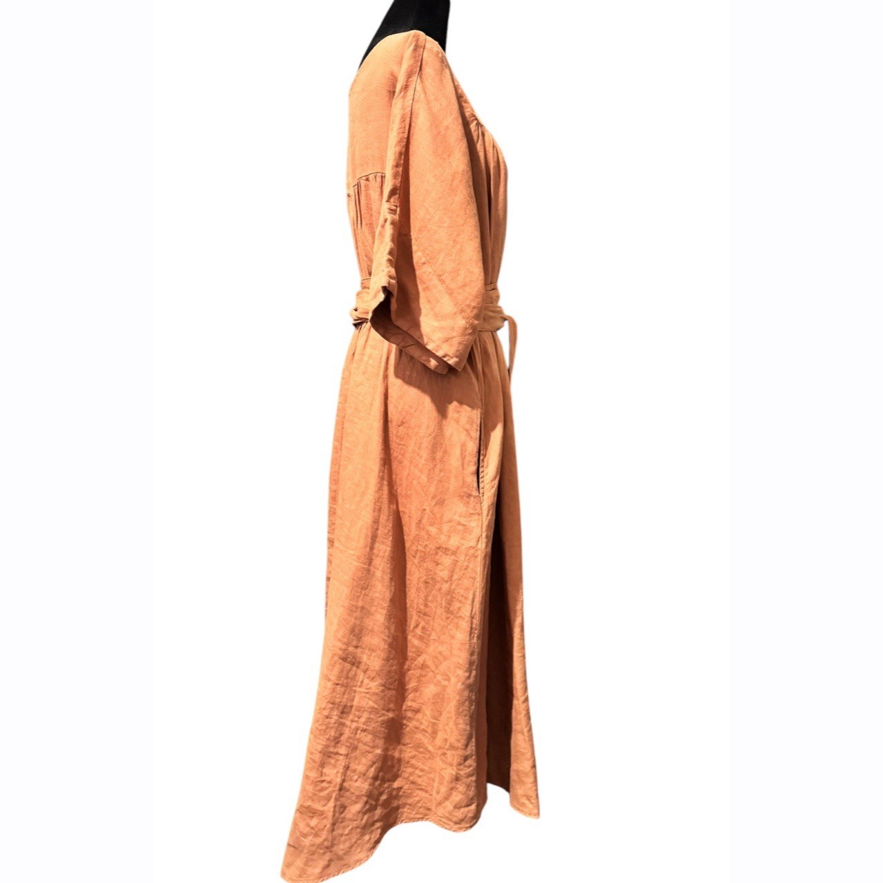 SUUNDAY The Emma 100% Linen Belted Midi Dress Blush Pink Oversized XS/S