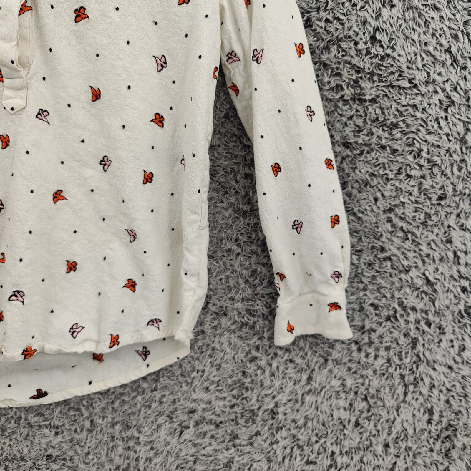 & Other Stories Womens Cottage Bird Embroidered Linen Blend Henley Top 6 Cream
