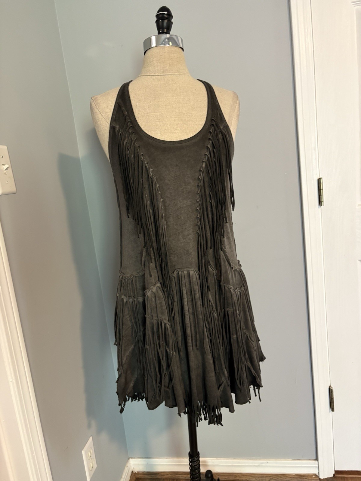 2010s AllSaints Capri Mini Dress Fringe Dark Boho Goth Western Indie Tumblr Sz12