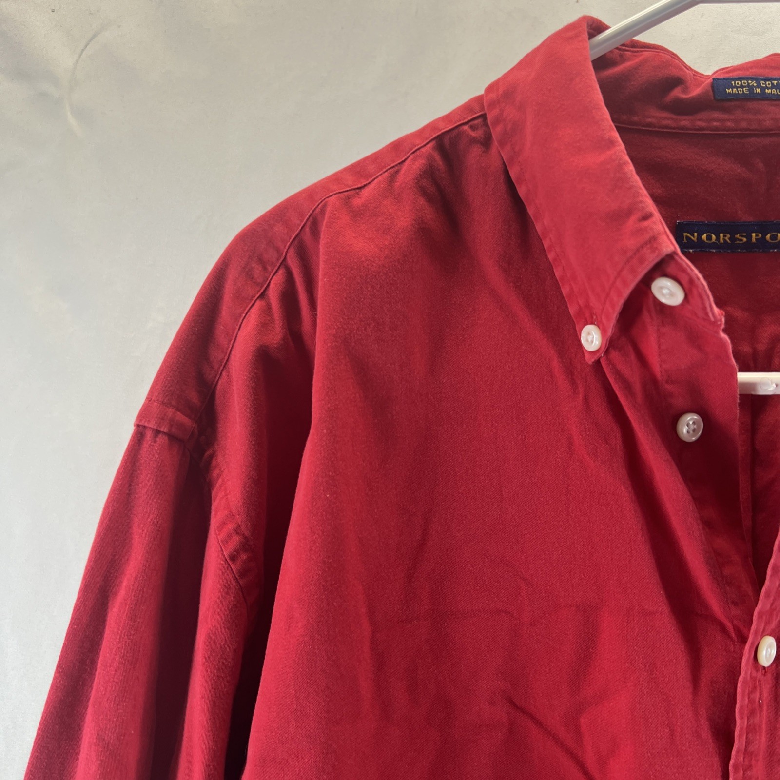 Norsport Red 100% Cotton Long Sleeve Button Down Collared Shirt Men’s Size L