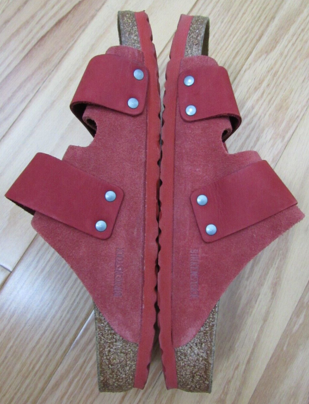 Birkenstock $160 Uji Nubuck-Suede Leather Slides in Sienna Red 39 N