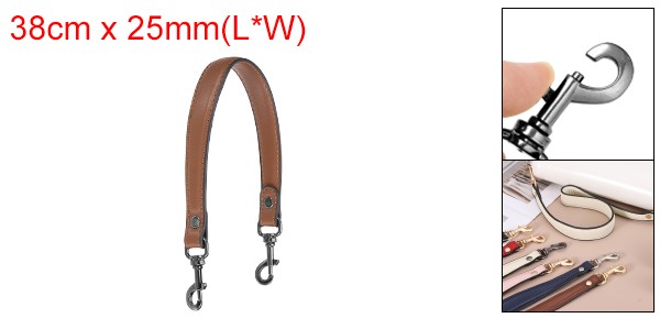 15 Inch Leather Purse Strap 1 Inch Short Handle Bag Strap Brown/Metallic Black