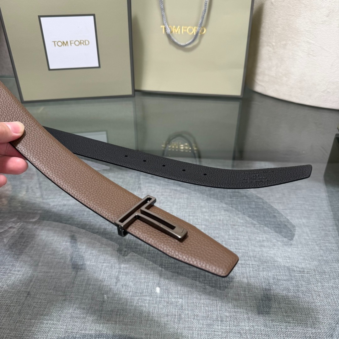 Tom Ford Reversible Belt Leather Brown / Black Belt T-Black Buckle