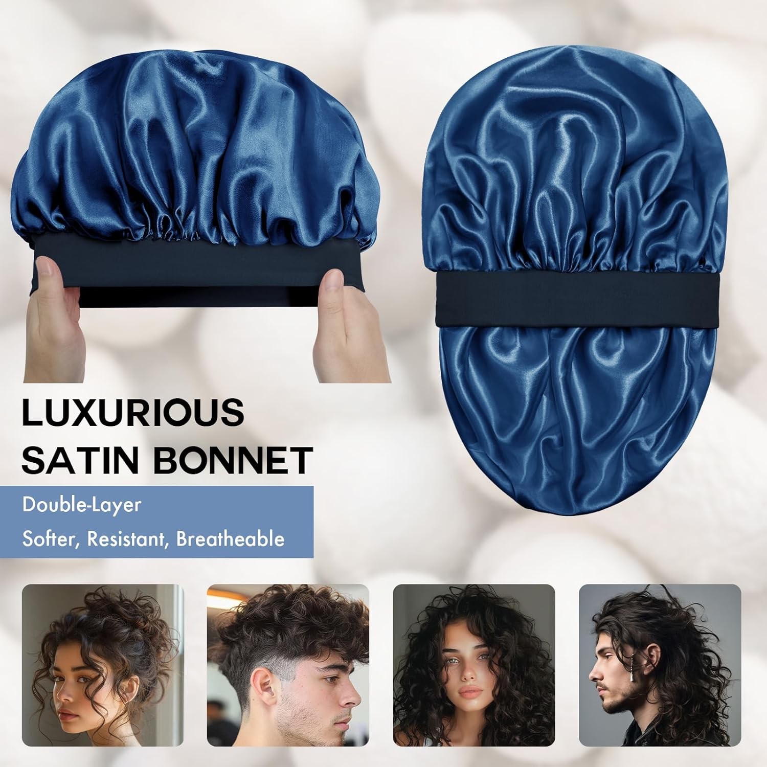 Satin Silk Bonnet for Sleeping, Double Layer Silk Sleep Cap for Men & Women Soft