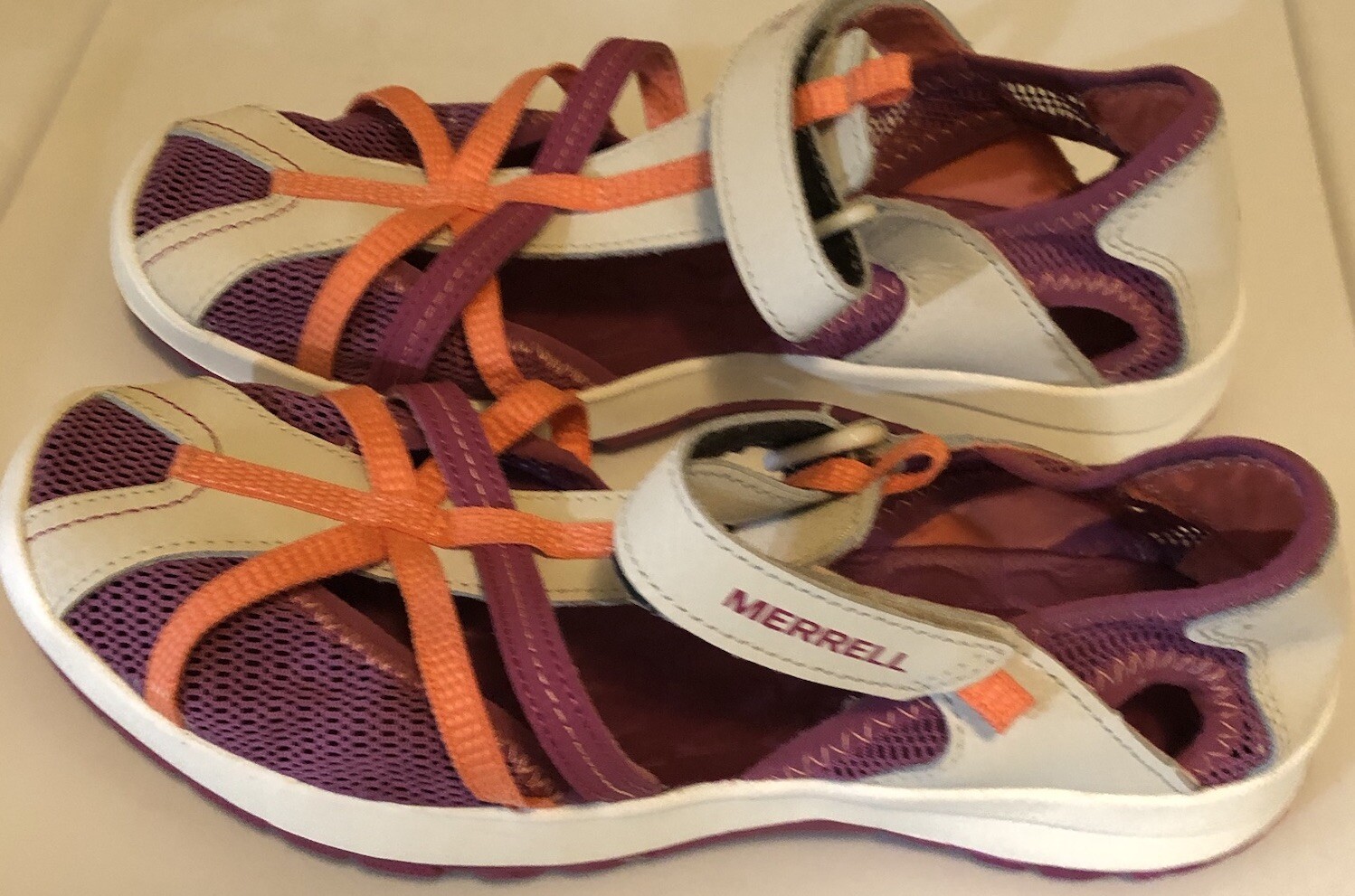 Merrell Womens Hydro Sandals Shoes Leather Mesh Purple/Orange Sz 6 New