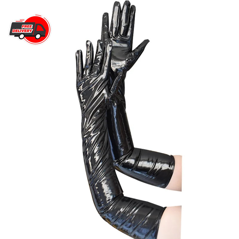 Patent Leather Gloves Opera Length Gothic Cosplay Nightclub Stage Women Glove