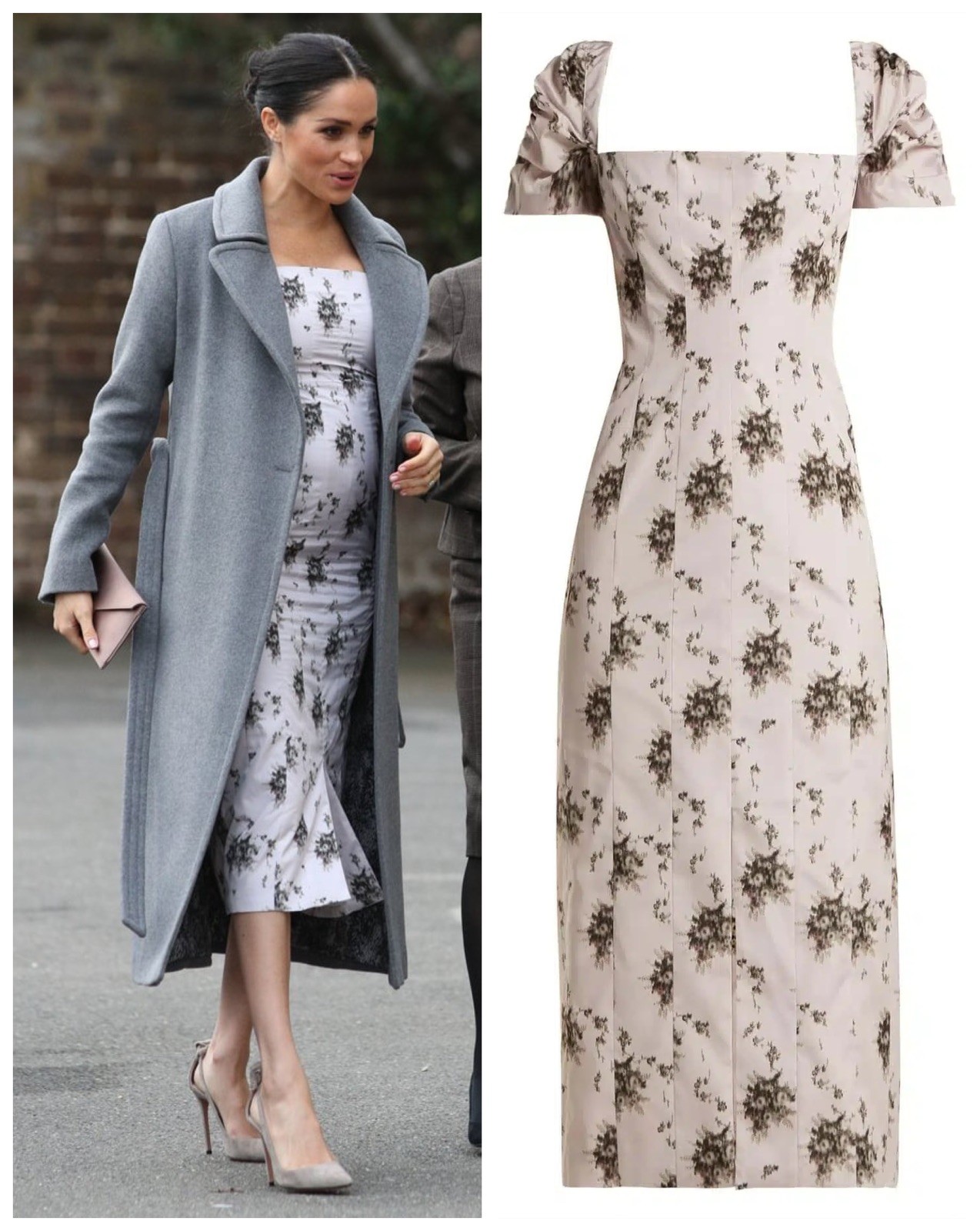 UK 12 US 8 Brock Collection Odilia Floral Taffeta Midi Dress Grey $1,480 ASO