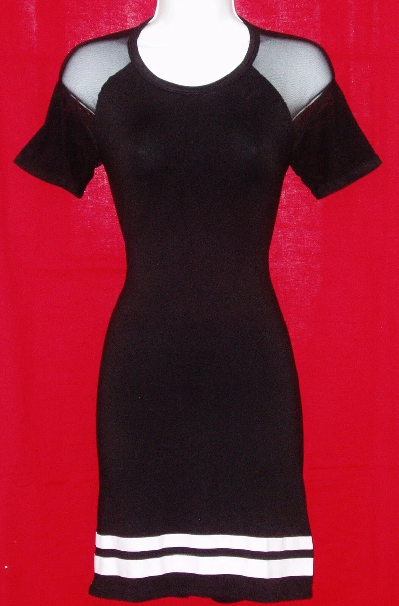 LOVE MOOD WOMEN’S SHEER SLEEVE SHORT BLACK DRESS SIZE STRETCHY SMALL