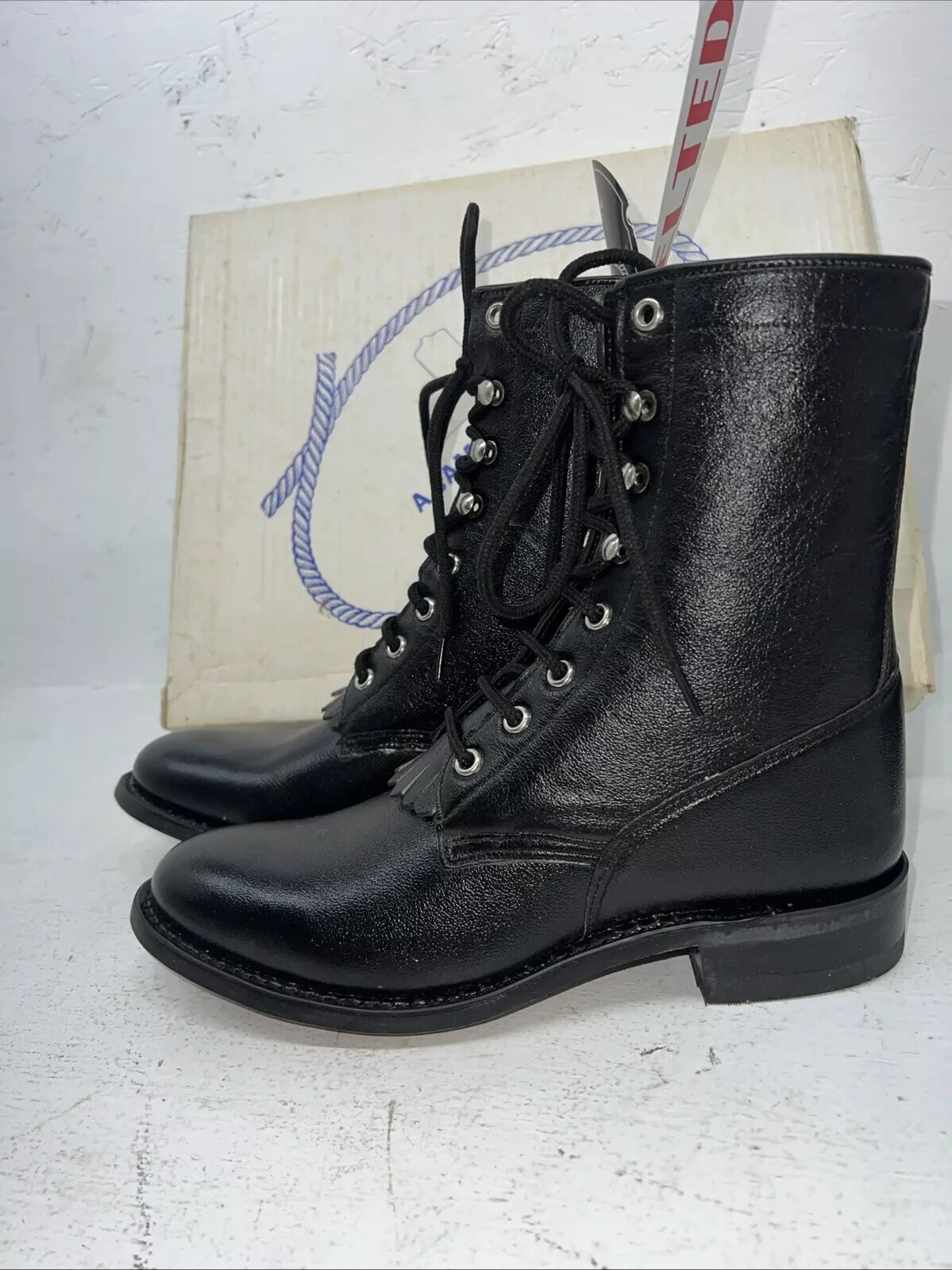 New Women’s Black Lace Up A Jama Product Cowboy Boots. 5110G O50.