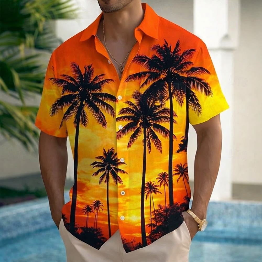 Coconut Tree Tropical Plants Summer Hawaiian Shirt Button Up Shirt