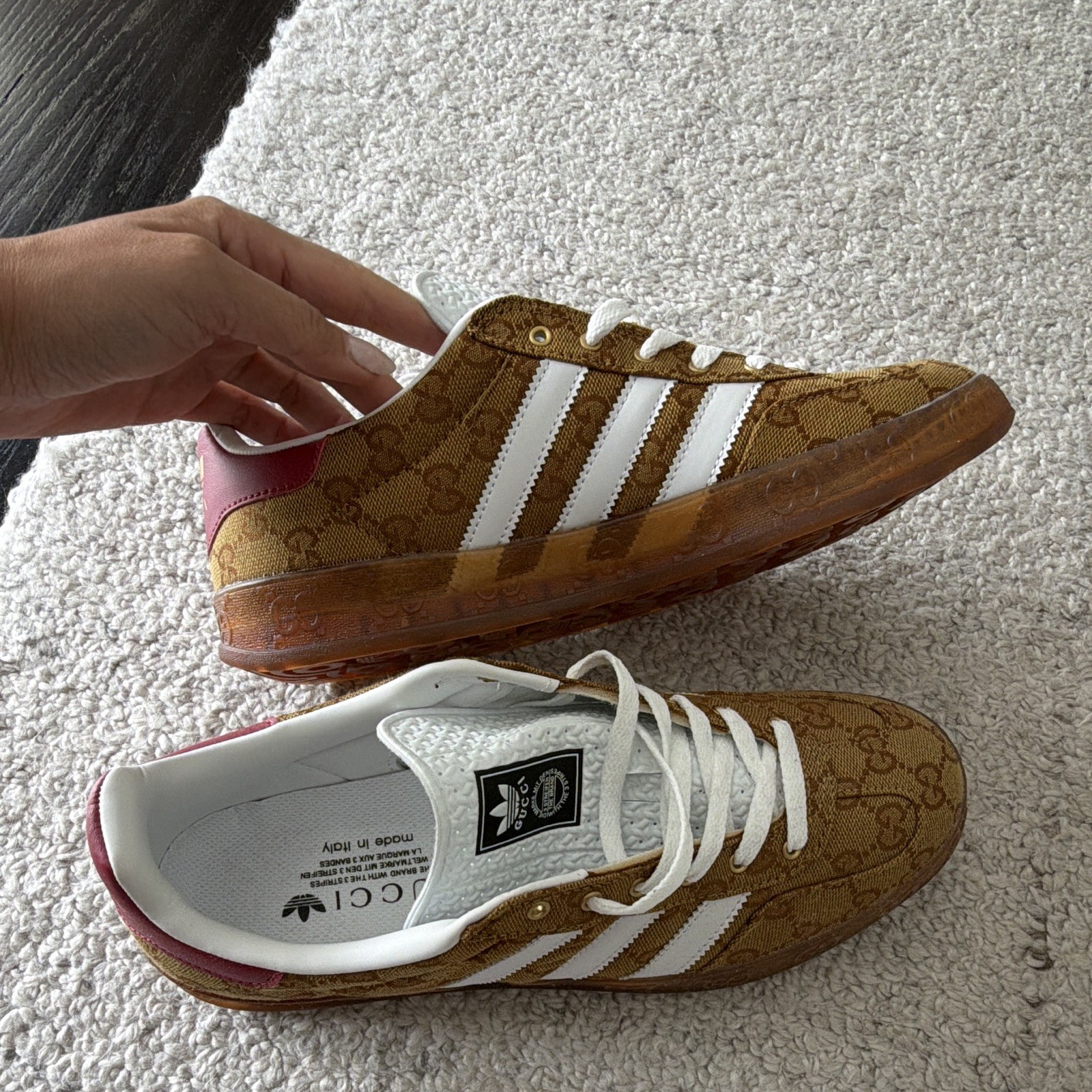 adidas x Gucci Gazelle GG Logo Brown/White/Burgundy Low Top Lace-Up Silk HQ7083