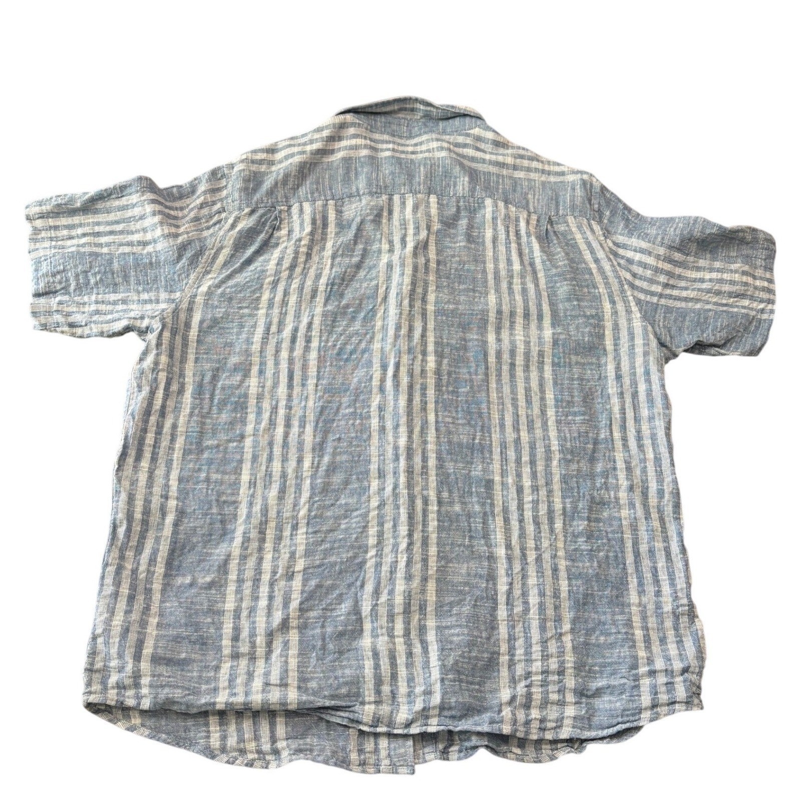 Weatherproof Vintage Mens Blue White Striped Linen Cotton Blend Shirt Size XL