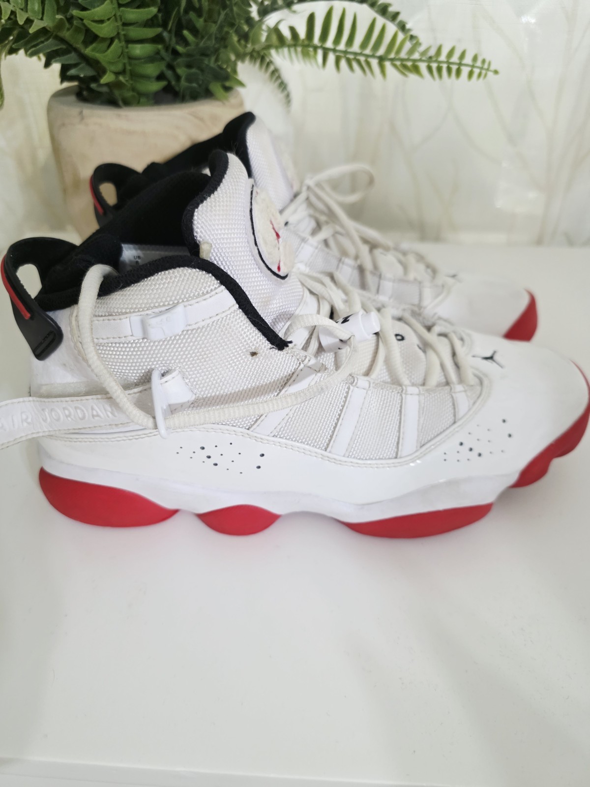 Jordan 6 Rings Air Jordan Boys US 8 High Top Sneakers White Red Black 322992-160