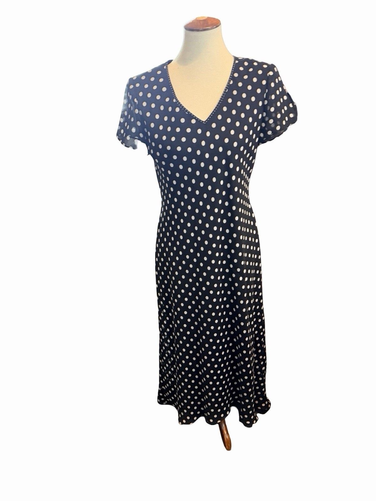 Vintage Positive Attitude Dress Women’s Size 10 Black White Polka Dot Maxi Vneck