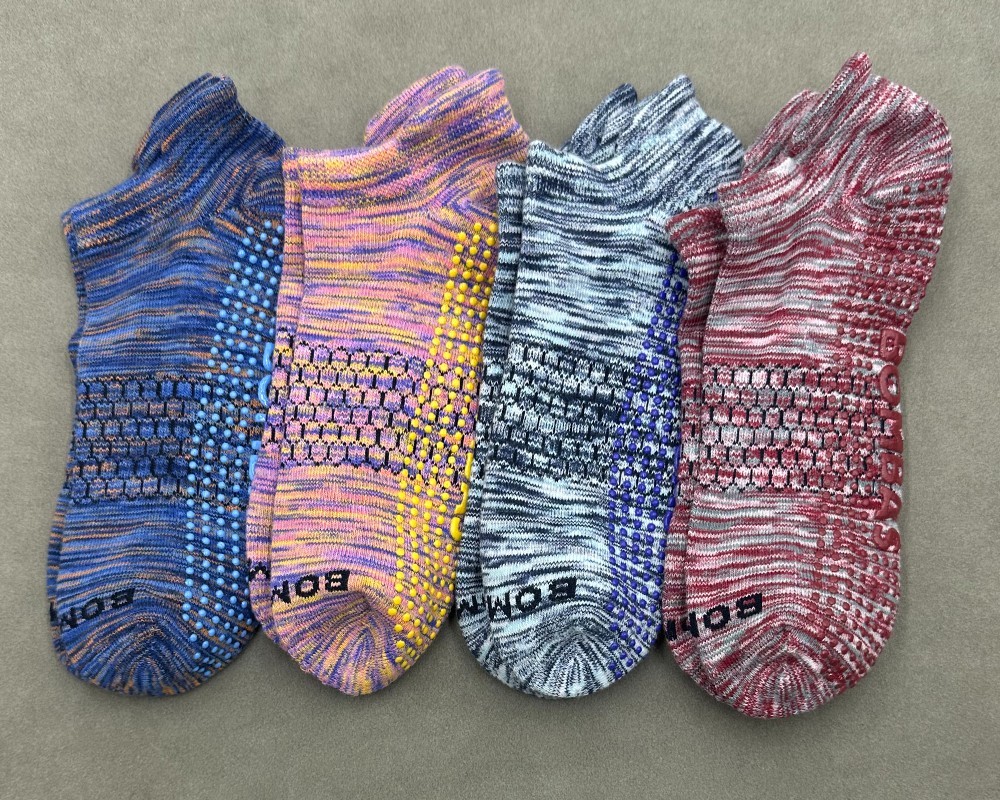 4 Pair Women’s Cushion Gripper Ankle Socks Pilates Size L 4 Colors Mix BOMBAS