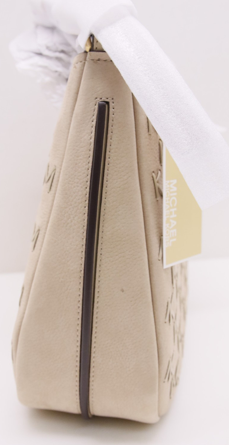 Michael Kors Nolita Medium Whipstitched Logo Leather Shoulder Bag – Khaki – New