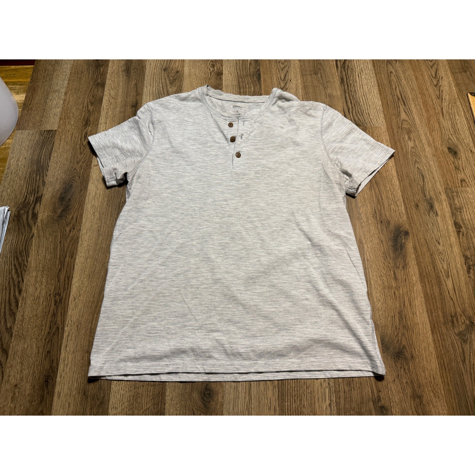 Sonoma Shirts Mens Size Large Gray Short Sleeve Striped 3-Button Placket
