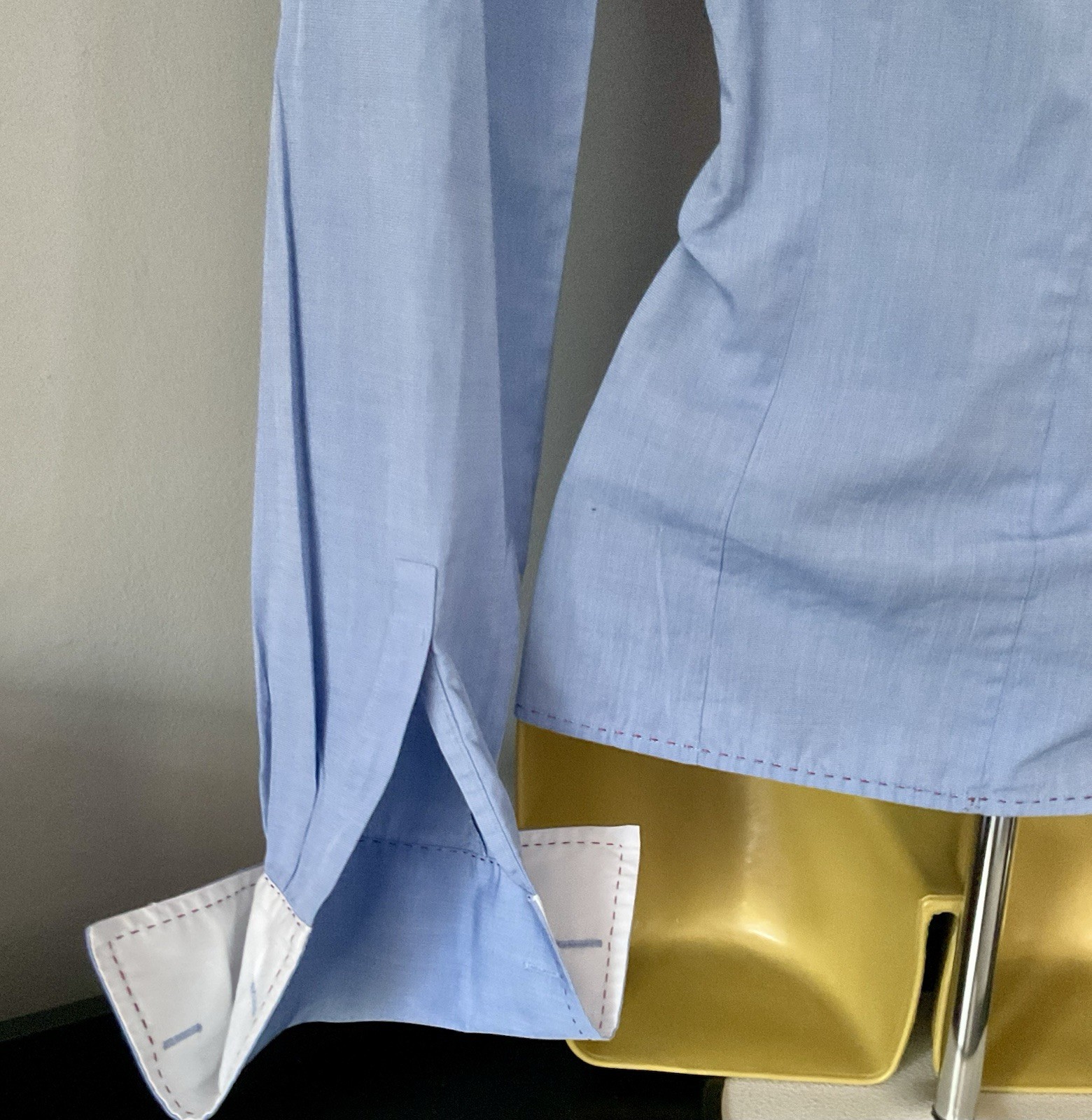 Pristine Thomas Pink Blue Fitted Pleated Tuxedo double Cuff Shirt Stunning UK 10