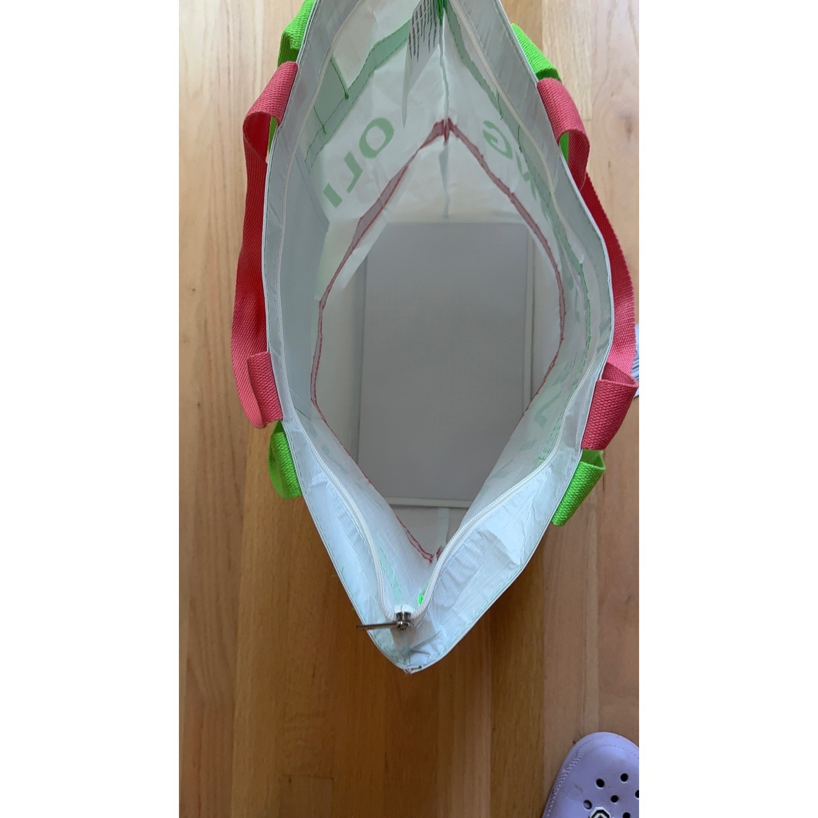 NWT OLIVE YOUNG Reusable Zipper Tote Bag Unisex White Green Pink Large OS