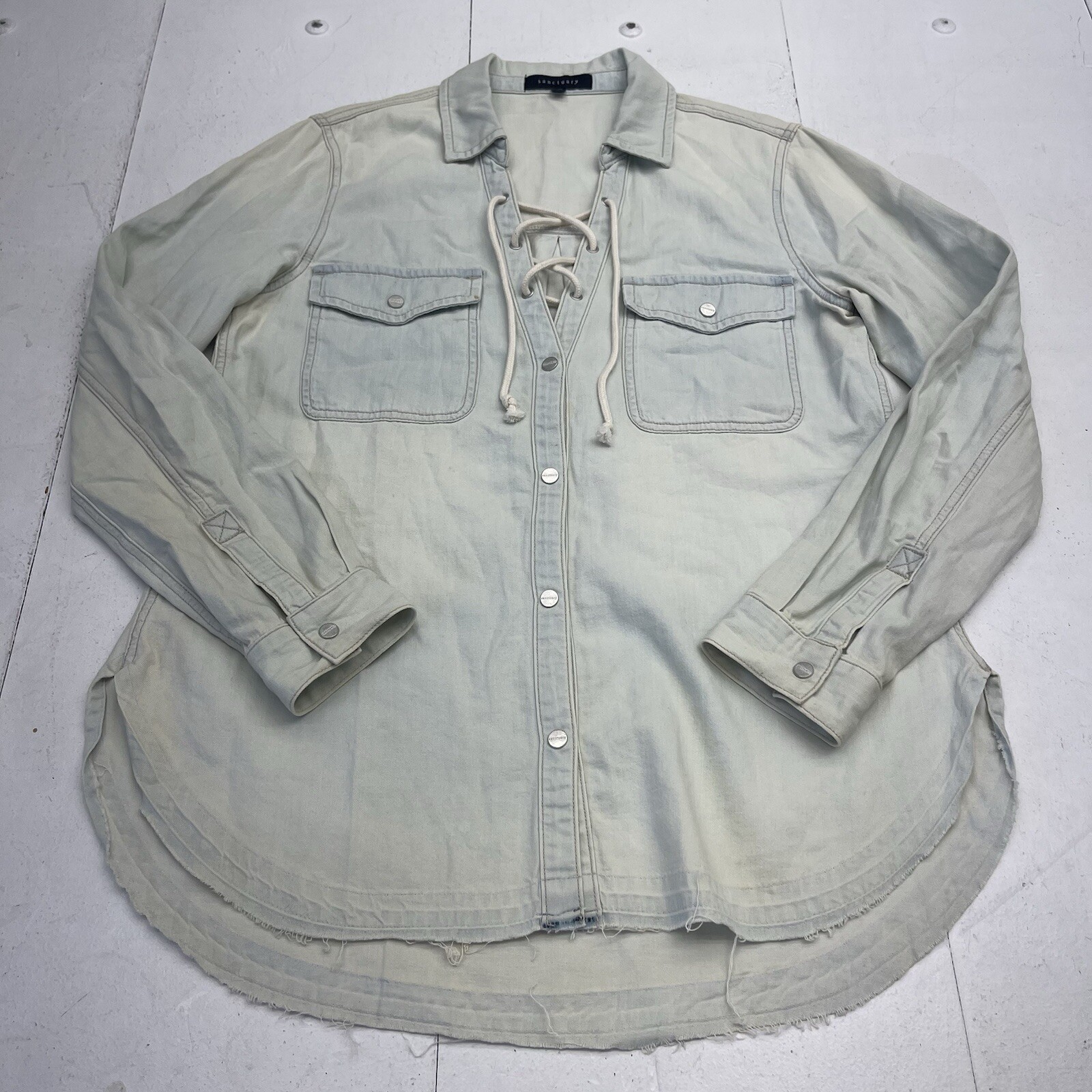 Sanctuary Blue Cotton Snap Button Lace Up Long Sleeve Women’s Size Medium