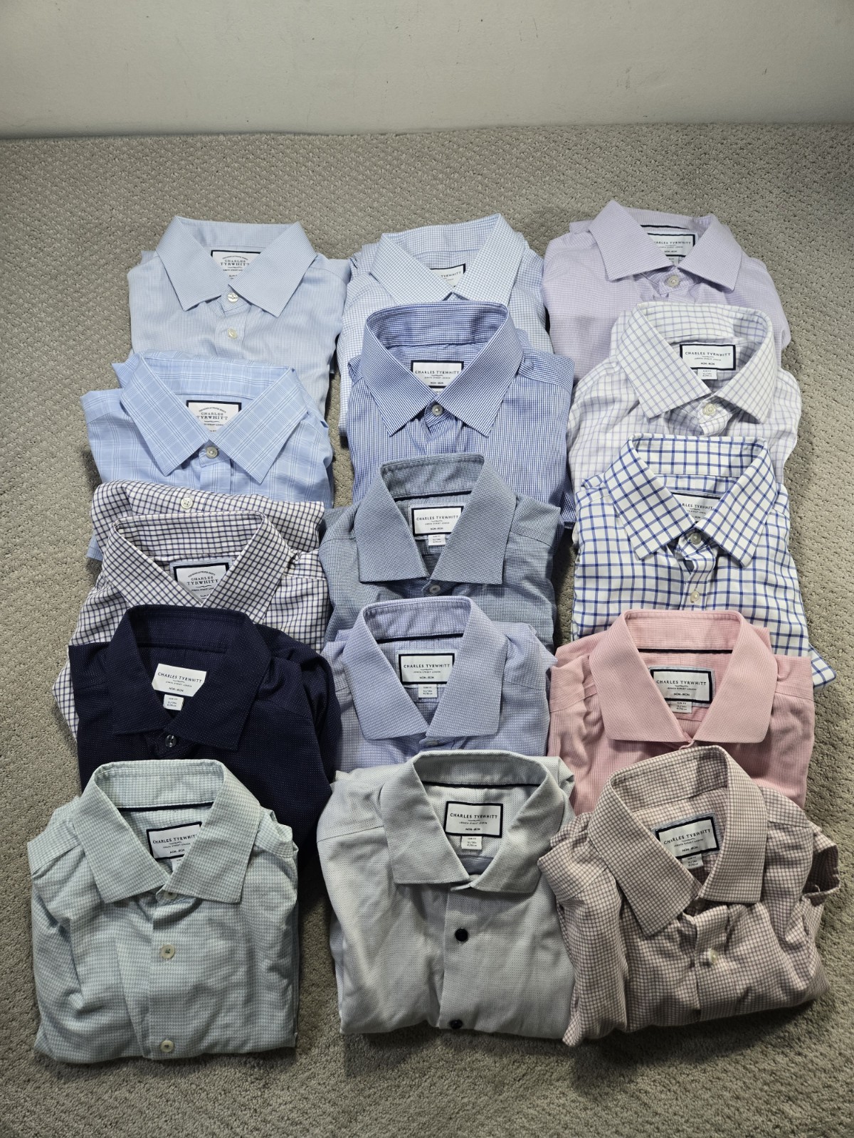 Charles Tyrwhitt Shirt LOT 16 34in Slim Fit Non Iron Blue Bundle Dress 15 QTY