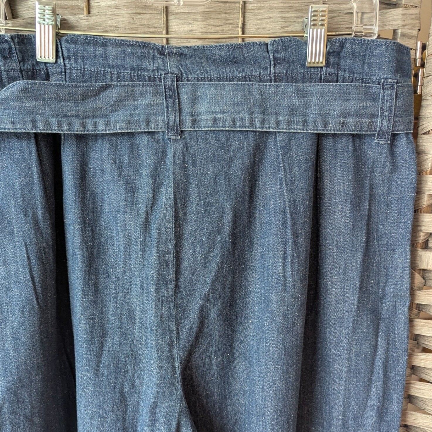 J.Crew Paperbag Pants Blue Chambray Denim Tie Waist Pleated Sz 14 Medium Wash