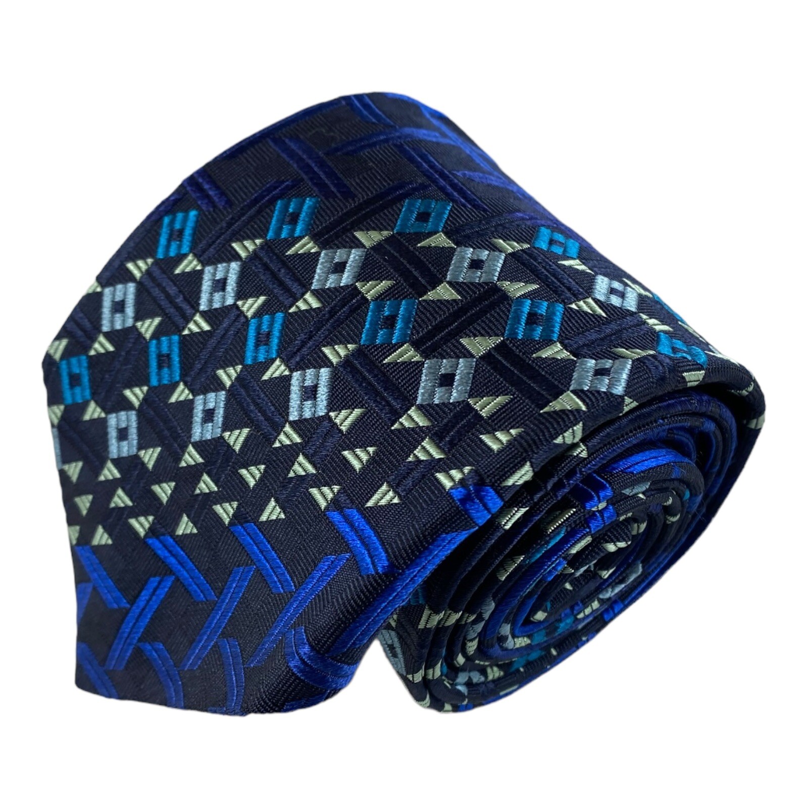 Missoni Blue Pure Silk Colorblocked Mens Piecework Tie 3.25 Inch Width