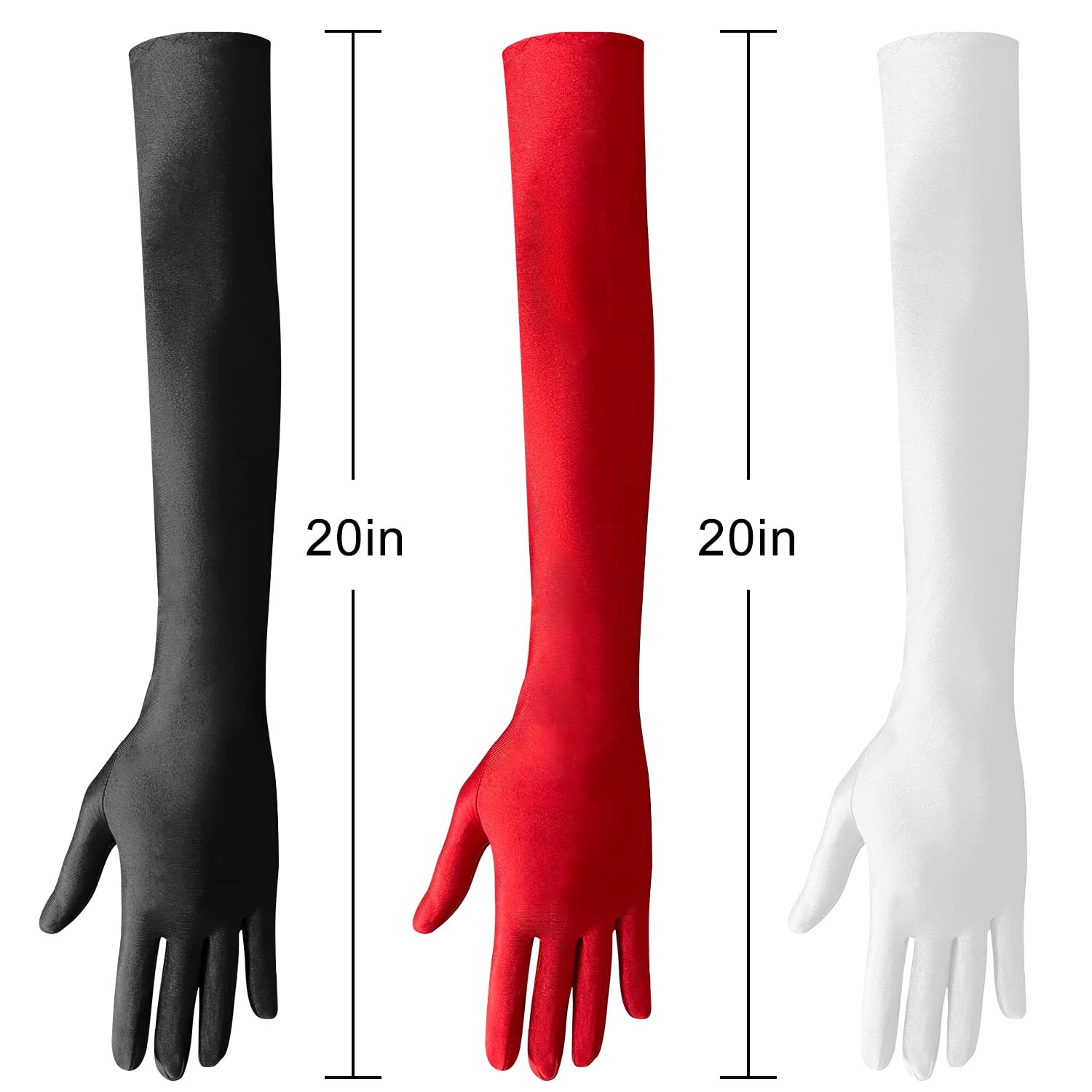Nackiy Long Black Opera Gloves for Women, 1920s Satin 21.6in-Black,