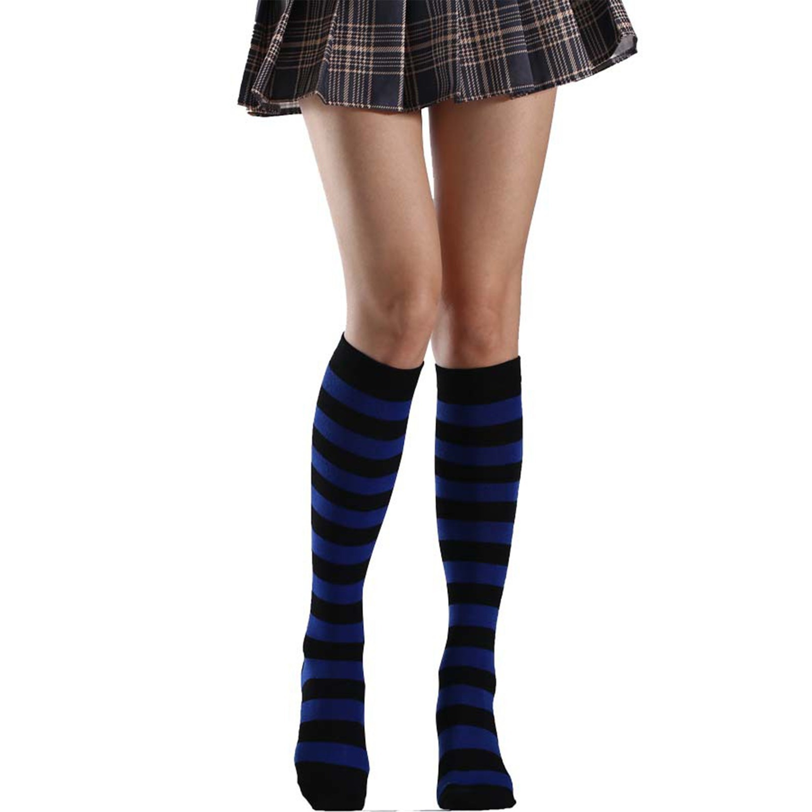 Women Girl Knee High Wide Striped Socks Daily Cosplay Colorful Stockings