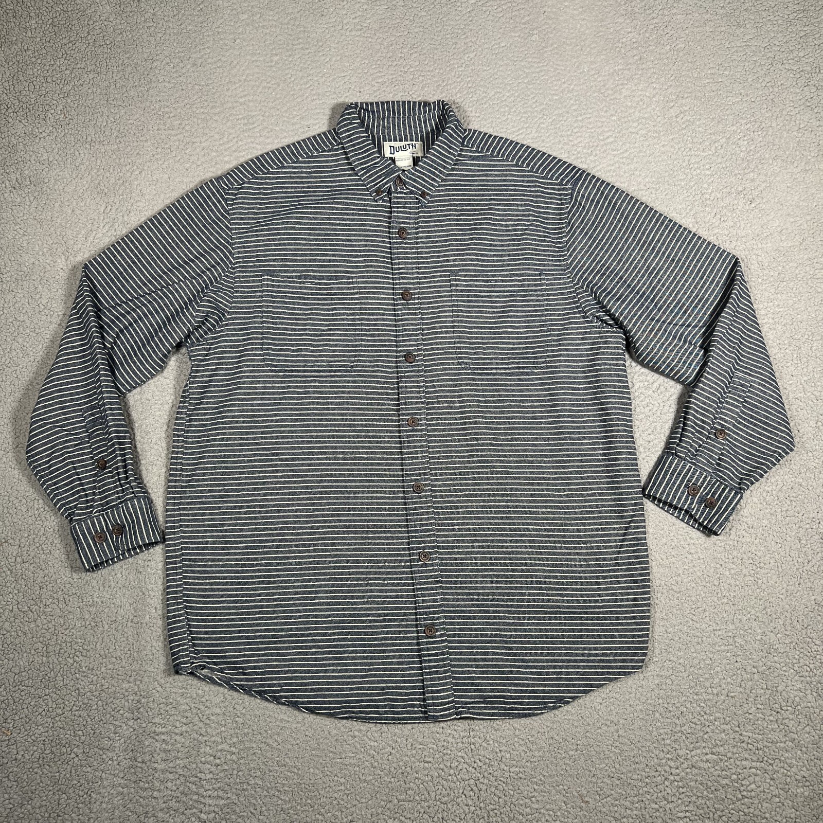 Duluth Trading Co Shirt Mens XL Tall Blue Striped Flannel Workwear Outdoor Logo