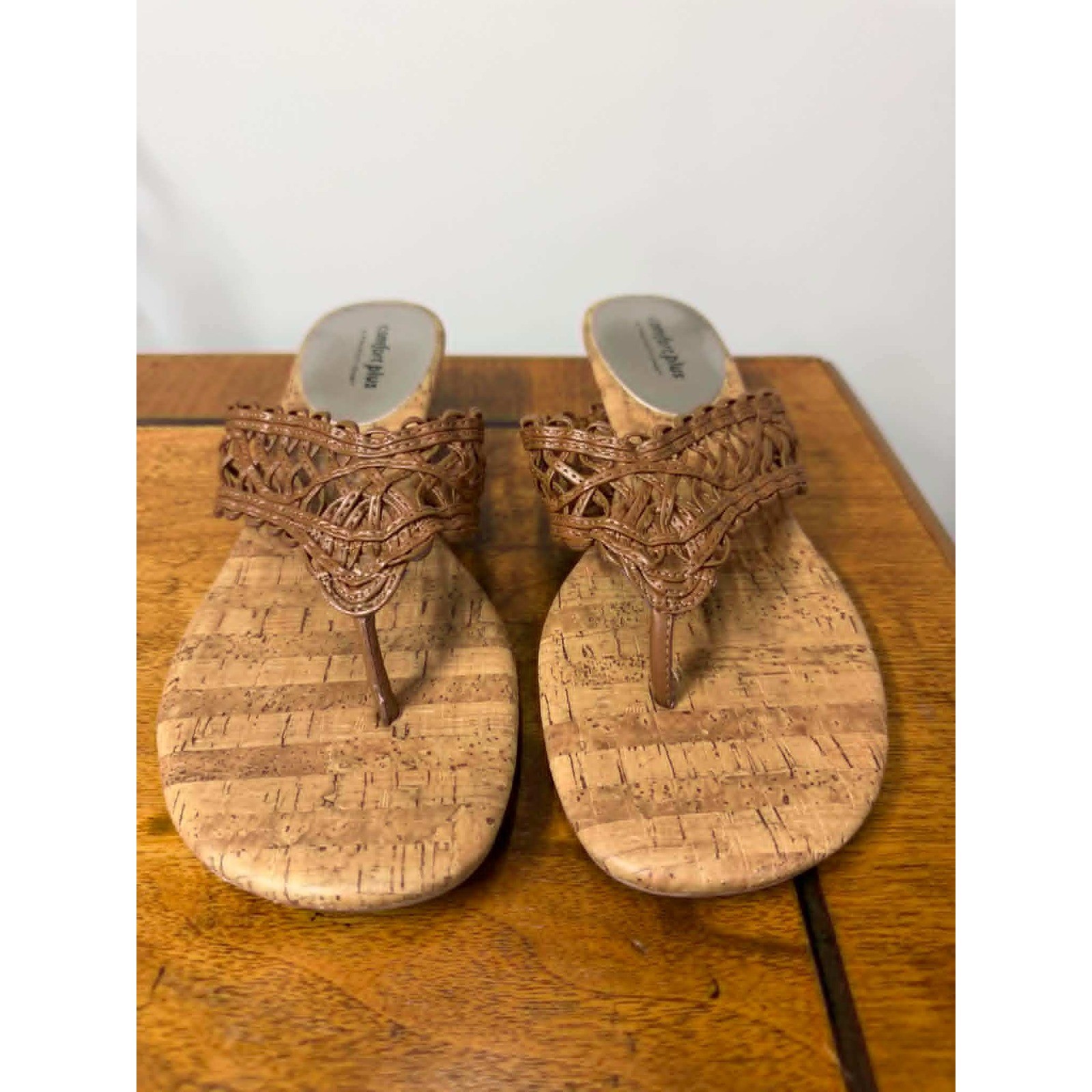 Comfort Plus by Predictions Brown Woven Cork Wedge Sandals Womens 9.5 152189
