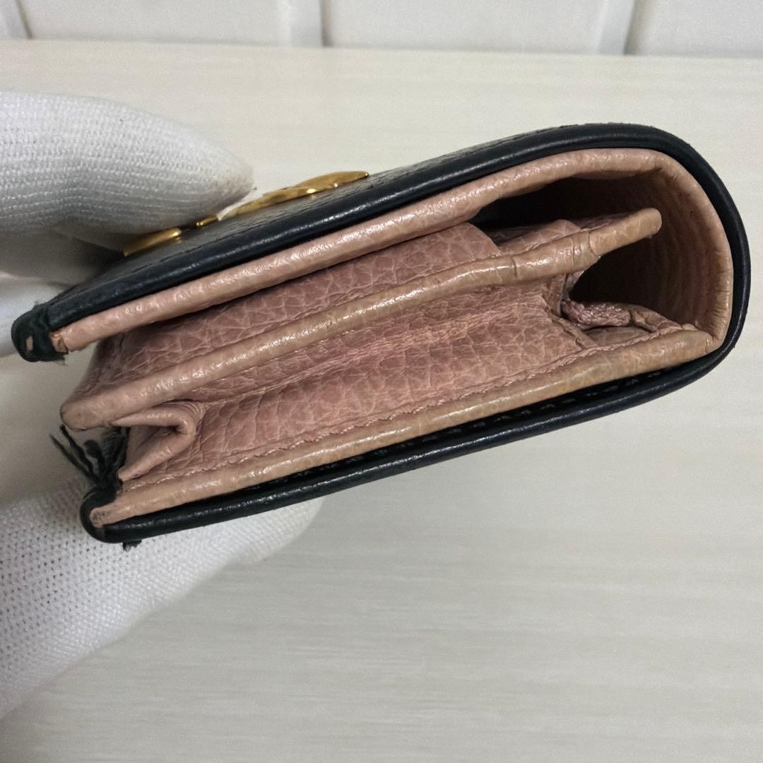 GUCCI Folded Mini Wallet Black Pink Leather Gold Logo Ribbon